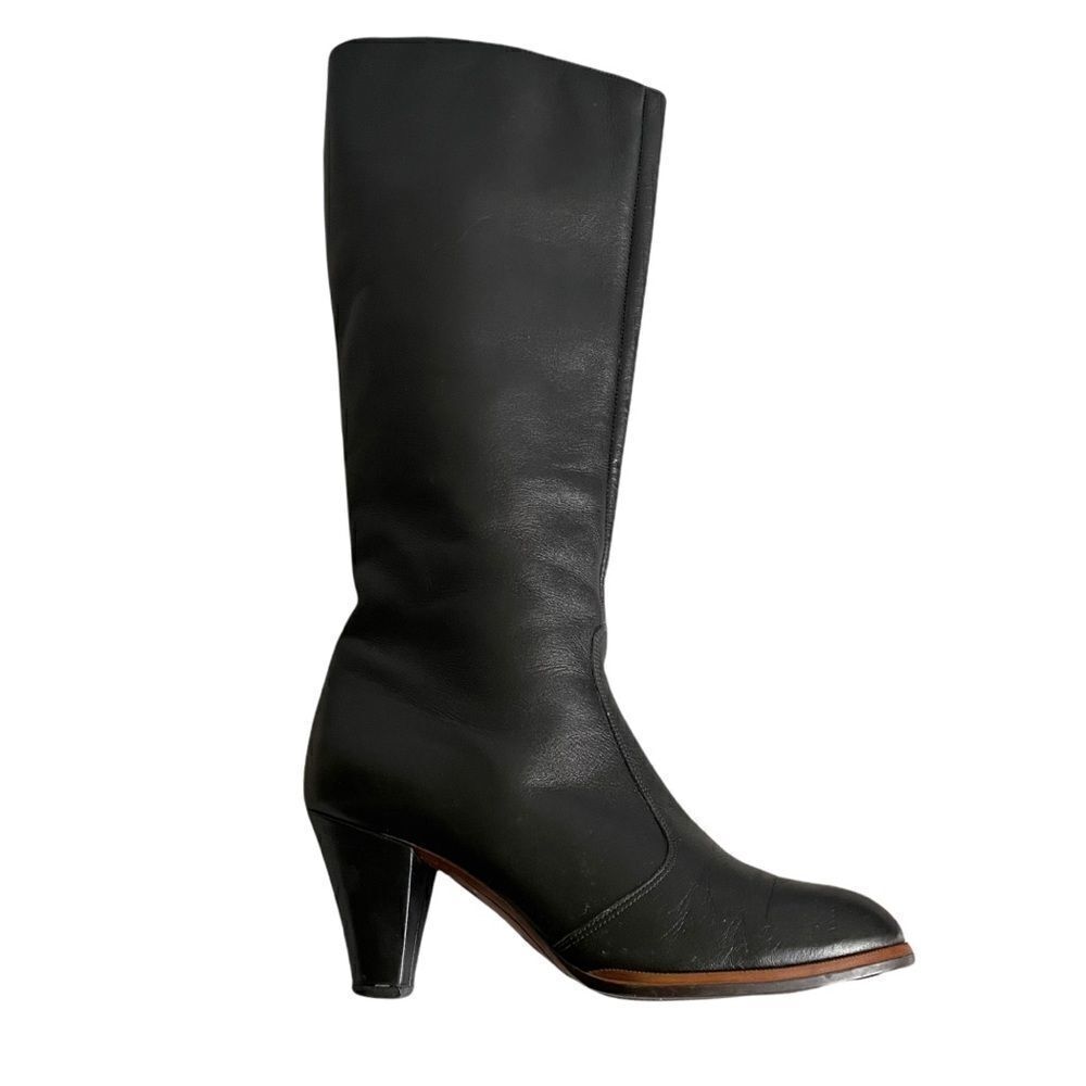 DE CARLO Italy Tall Leather Heeled Boots Black 7
